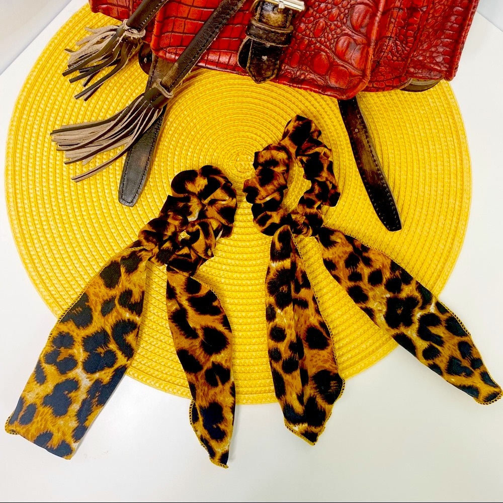 BIG CAT Leopard Print Hair Barrette Ribbon Scrunch